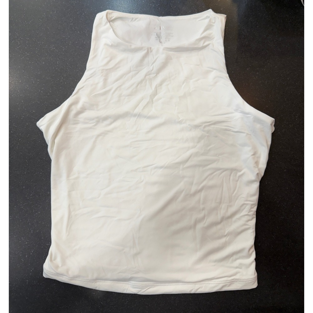 ATHMILE Tank Top Small White High Neck Athletic Minimalist Activewear Sporty